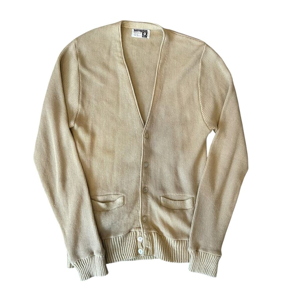 Vintage 70s Acrylic Gold Khaki Cardigan Sz Medium